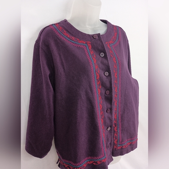 2/$30 BECHAMEL Christmas Holiday Embroidered XL Purple Lightweight Sweater - Picture 5 of 8